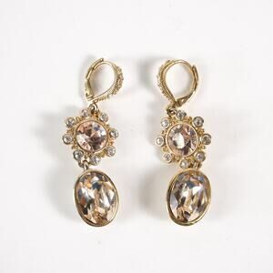 Givenchy Gold Tone Crystal Chandelier Leverback Drop Earrings Elegant Jewelry
